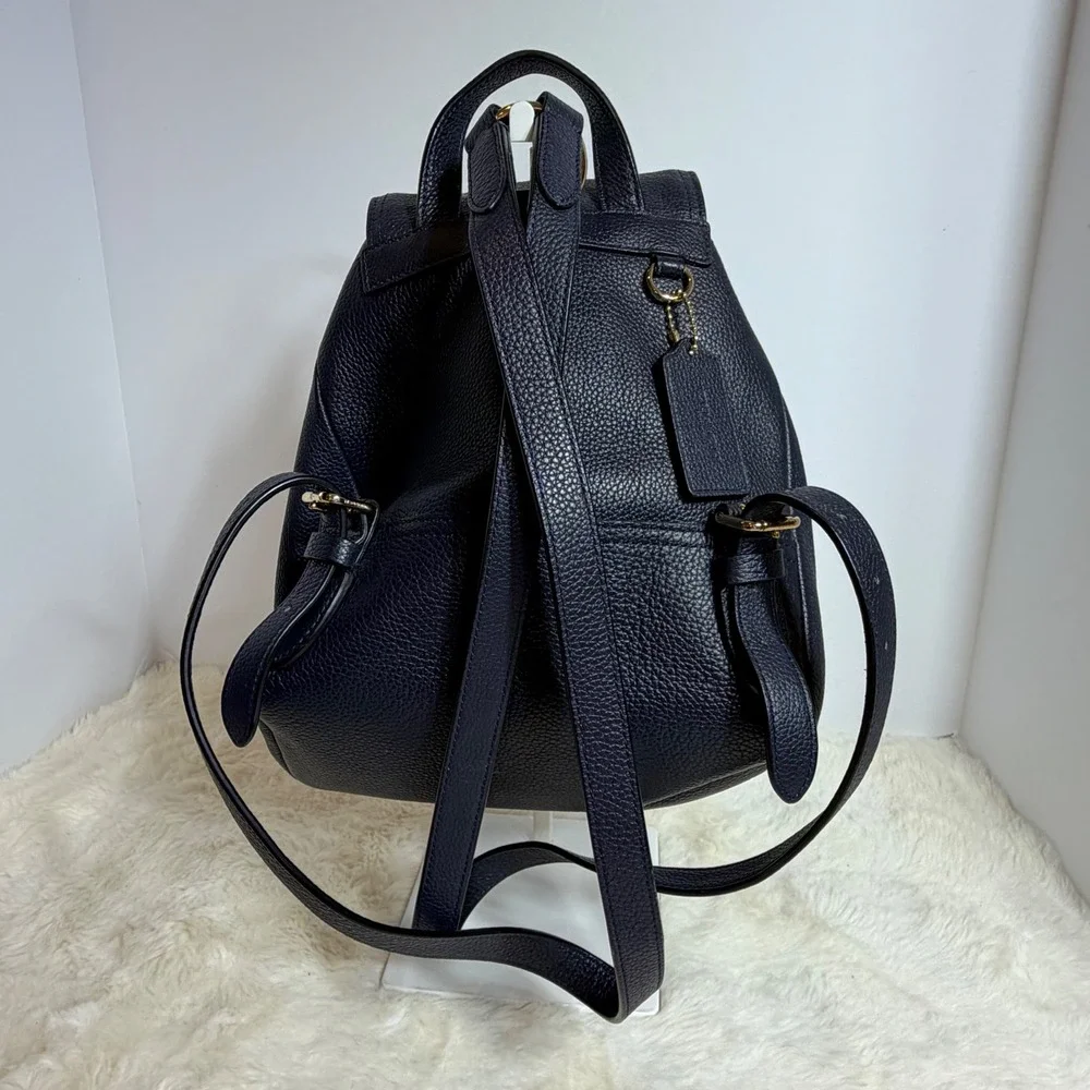 Coach Leather Mini Backpack Navy Blue Double Turnlock Rucksack Gold Hardware